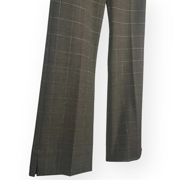 Vintage BCBGMAXAZRIA Wool Blend Metallic Gold Check Dress Pants Straight Leg - Picture 4 of 11